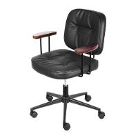 Cadeira Escritório Giratória Ancara Or Design Revestida Pu Preto Braços Em Madeira Base Rodízio - 1