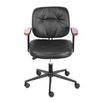 Cadeira Escritório Giratória Ancara Or Design Revestida Pu Preto Braços Em Madeira Base Rodízio - 2