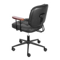 Cadeira Escritório Giratória Ancara Or Design Revestida Pu Preto Braços Em Madeira Base Rodízio - 3