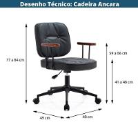 Cadeira Escritório Giratória Ancara Or Design Revestida Pu Preto Braços Em Madeira Base Rodízio - 4