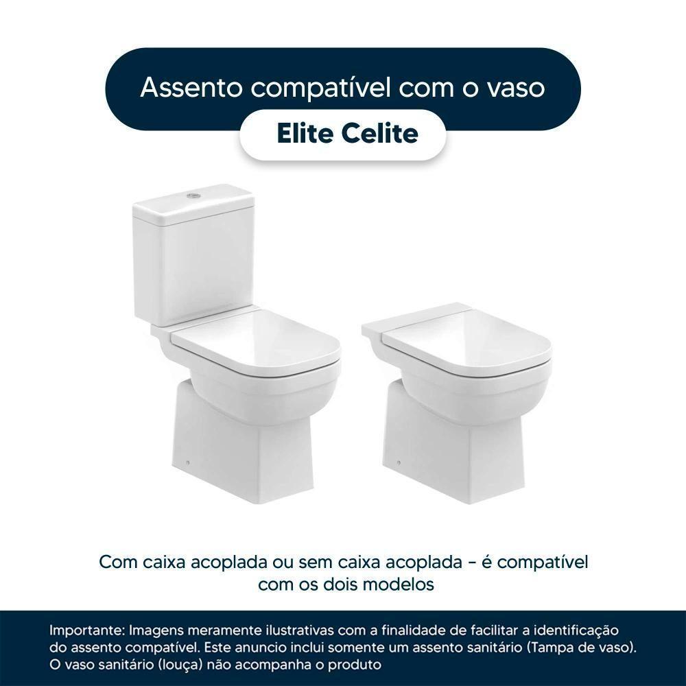Assento Sanitário Com Fechamento Lento Elite Branco Para Vaso Celite Com Ferragem Dourada - 4