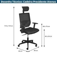 Cadeira Escritório Giratória Nr-17 Presidente Atenas Or Design Tela Mesh Preto Base Rodizio Nylon - 4