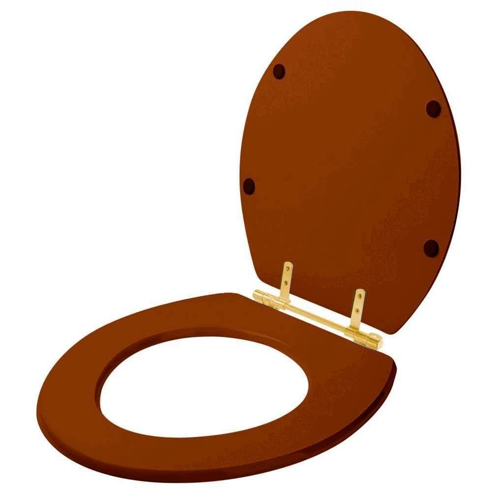 Assento Sanitário Convencional Oval Universal Caramelo Com Ferragem Dourada - 4