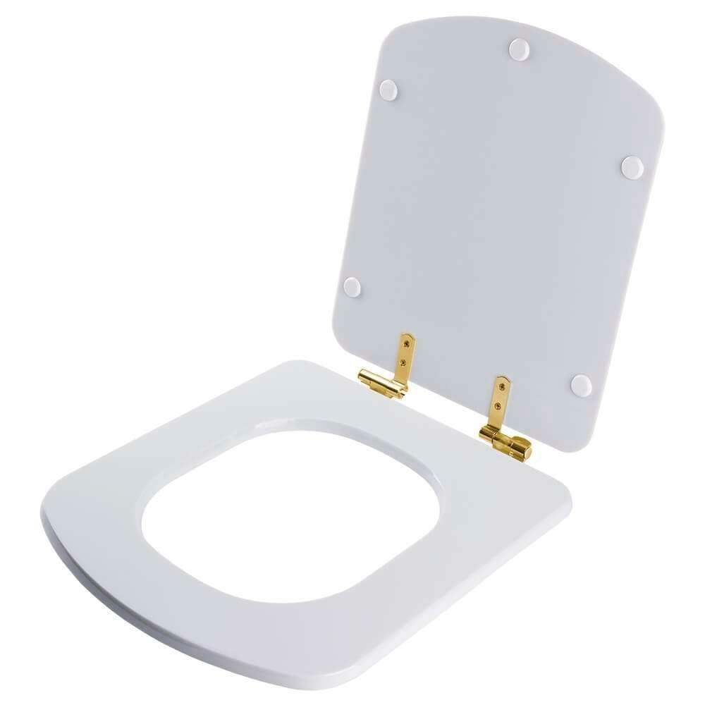 Assento Sanitário Com Amortecedor Lirio Branco Para Vaso Fiori Com Ferragem Dourada - 2