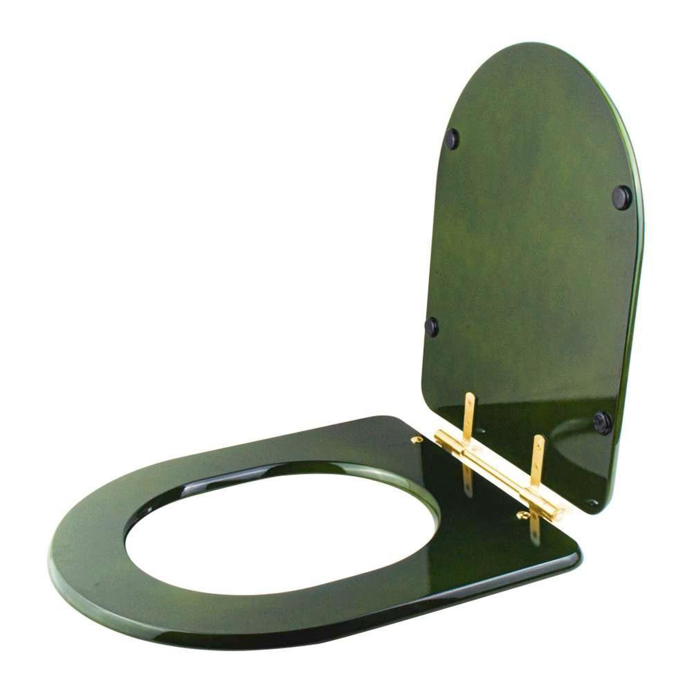 Assento Sanitário Carrara Verde Degrade Para Vaso Deca Com Ferragem Dourada - 2