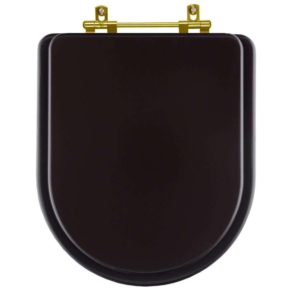 Assento Sanitário Carrara Marrom Degrade Para Vaso Deca Com Ferragem Dourada - 1