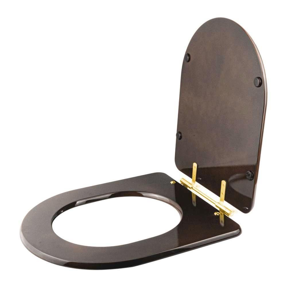 Assento Sanitário Carrara Marrom Degrade Para Vaso Deca Com Ferragem Dourada - 2