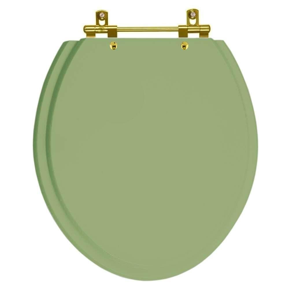 Assento Sanitario Poliéster Convencional Oval Verde Malva Para Vaso Deca Com Ferragem Dourada - 1