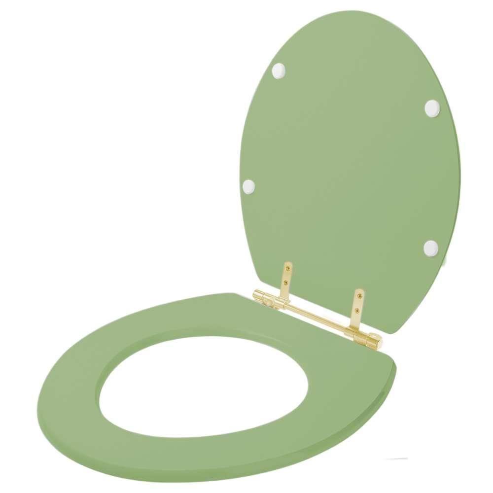 Assento Sanitario Poliéster Convencional Oval Verde Malva Para Vaso Deca Com Ferragem Dourada - 2