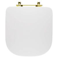 Assento Sanitário Poliéster Antibacteriano Piano Branco Para Vaso Deca Com Ferragem Dourada - 7