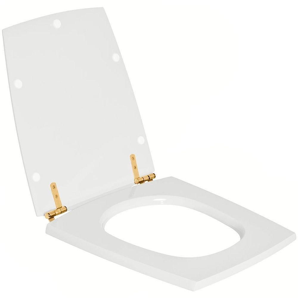 Assento Sanitário Poliester Nuage Branco Para Vaso Incepa Com Ferragem Dourada - 2