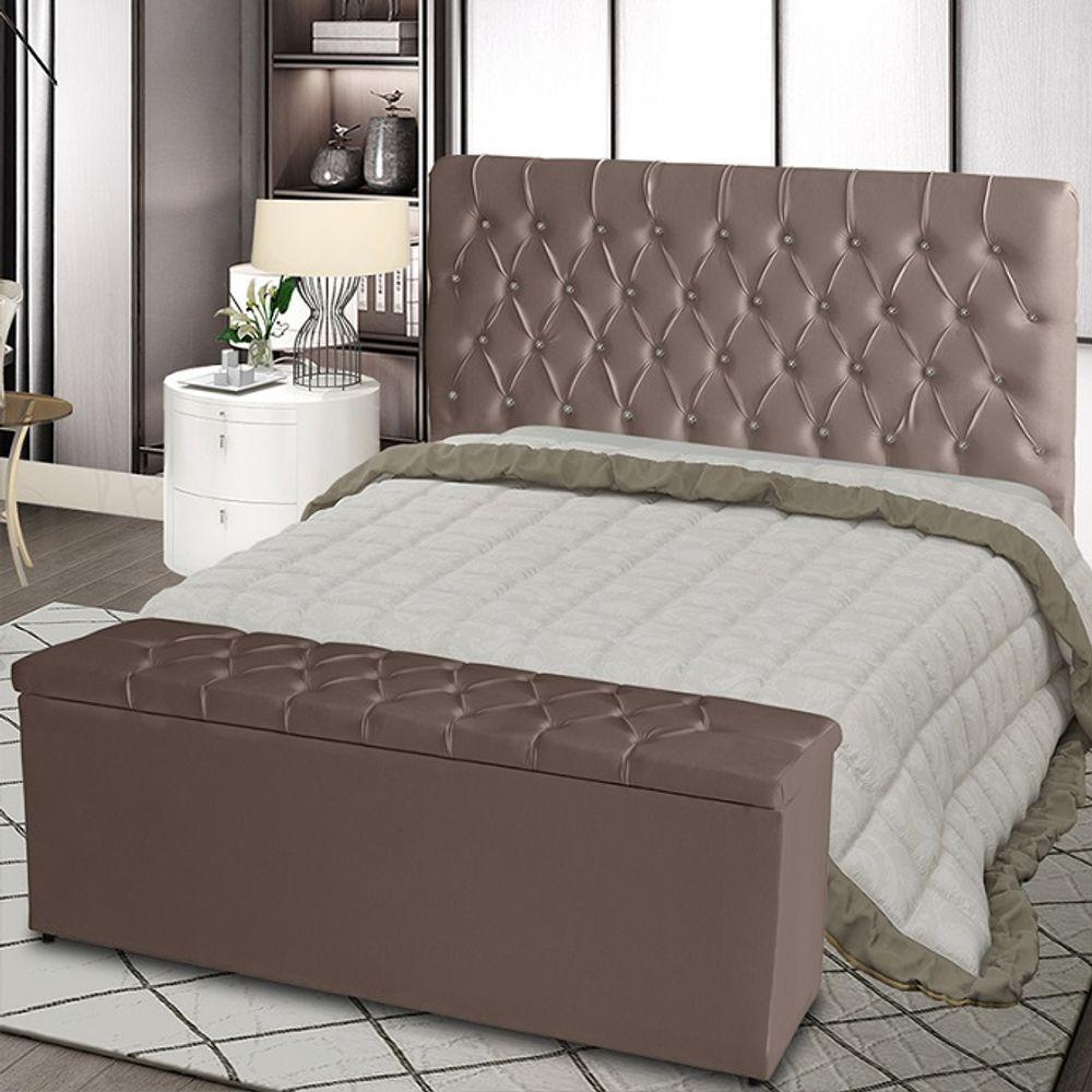 Kit Estrela Cabeceira De Cama Box Casal 140 Cm + Calçadeira Baú Suede Rosê Do Lar Móveis E Decoração - 2