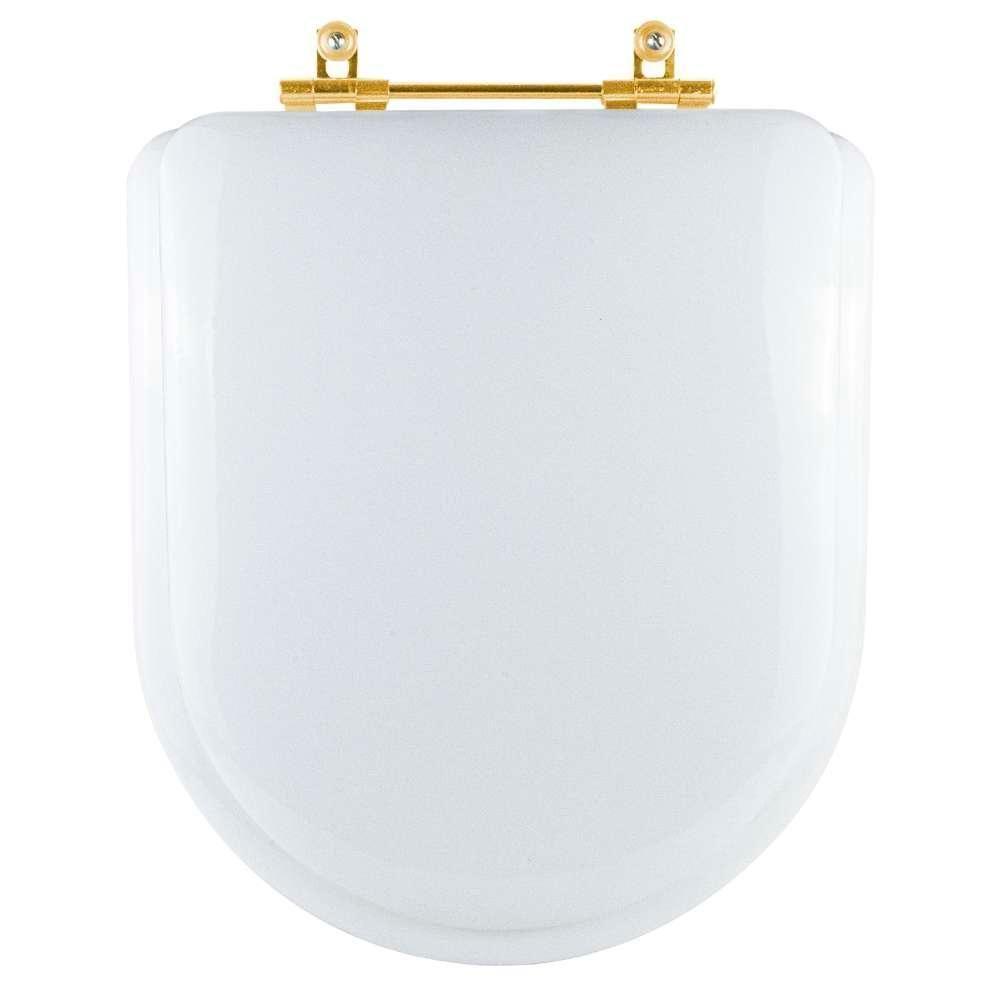 Assento Sanitário Almofadado Carrara Branco Para Vaso Deca Com Ferragem Dourada - 1
