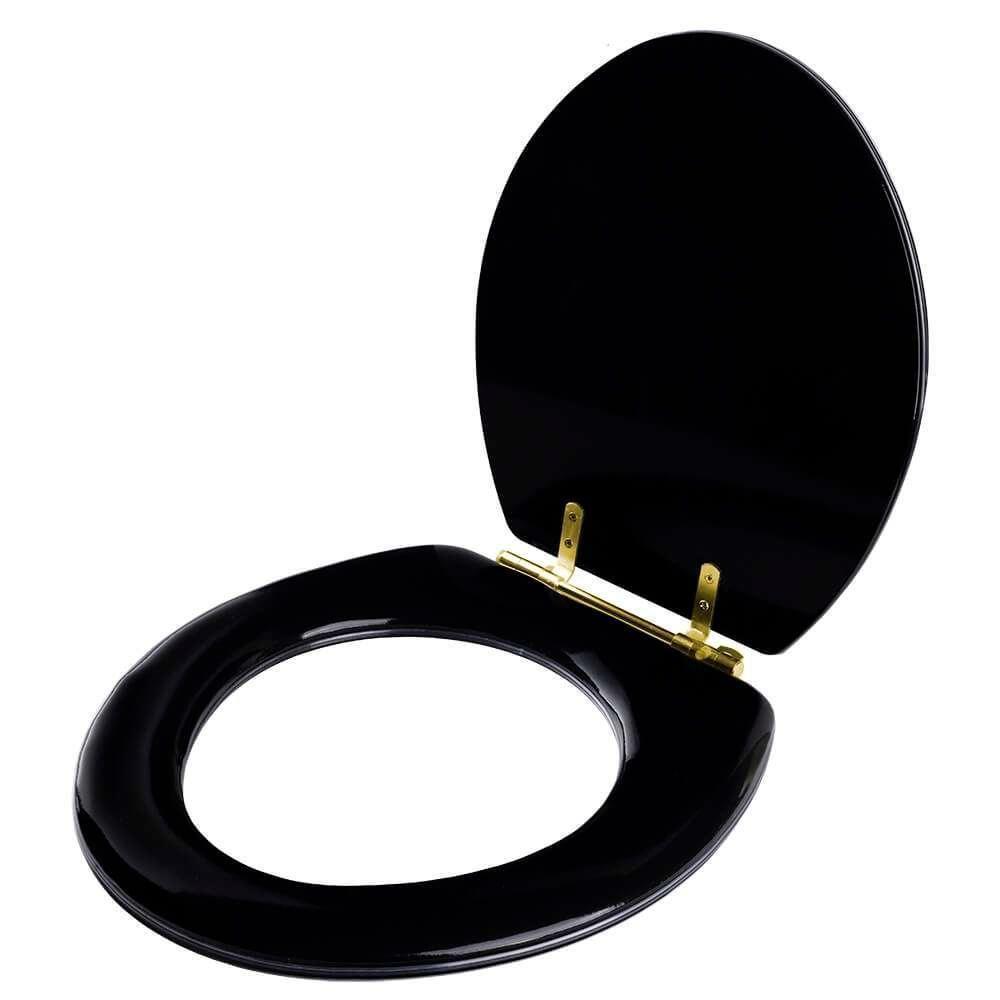 Assento Sanitário Almofadado Convencional Universal Preto Com Ferragem Dourada - 2