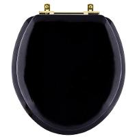 Assento Sanitário Almofadado Convencional Universal Preto Com Ferragem Dourada - 1