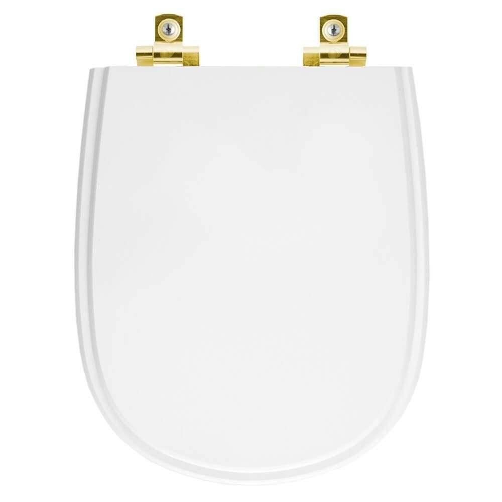 Assento Sanitário Soft Close Paris Branco Para Vaso Ideal Standard Com Ferragem Dourada - 1