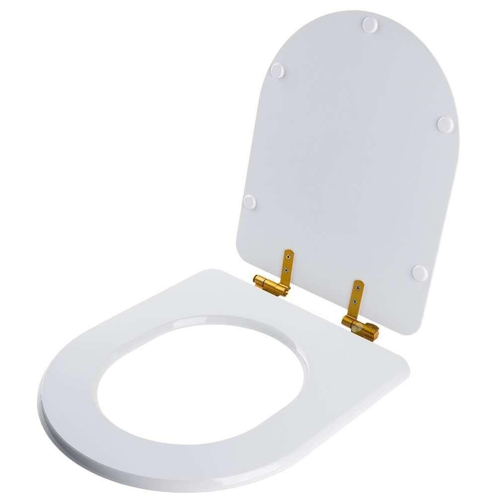 Assento Sanitário Soft Close Carrara Cinza Real Para Vaso Deca Com Ferragem Dourada - 2