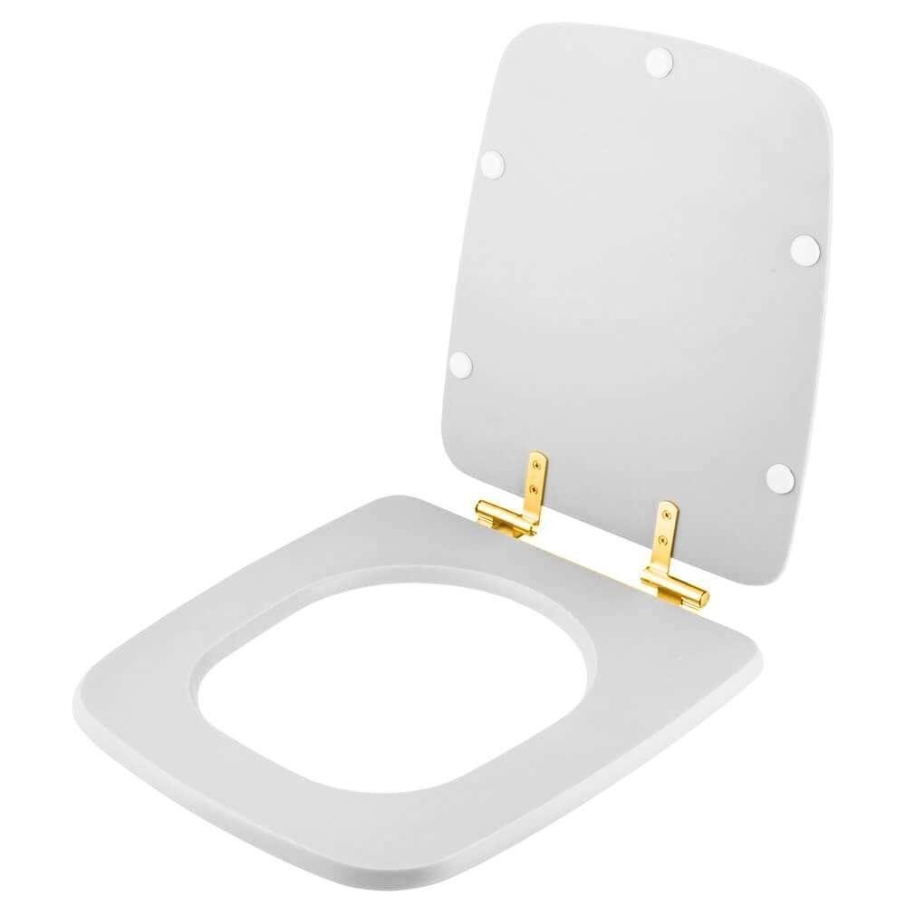 Assento Sanitário Soft Close Clean Branco Para Vaso Deca Com Ferragem Dourada - 2