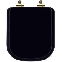 Assento Sanitário Poliéster Soft Close Quadra Preto Para Vaso Deca Com Ferragem Dourada - 1