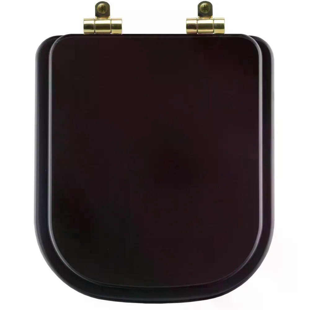 Assento Sanitário Poliéster Soft Close Piano Marrom Fosco Para Vaso Deca Com Ferragem Dourada - 1
