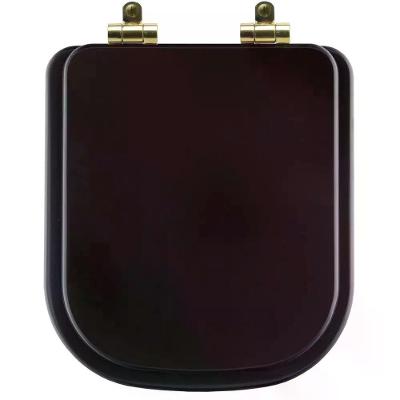 Assento Sanitário Poliéster Soft Close Piano Marrom Fosco Para Vaso Deca Com Ferragem Dourada