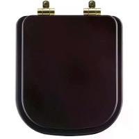 Assento Sanitário Poliéster Soft Close Piano Marrom Fosco Para Vaso Deca Com Ferragem Dourada - 1