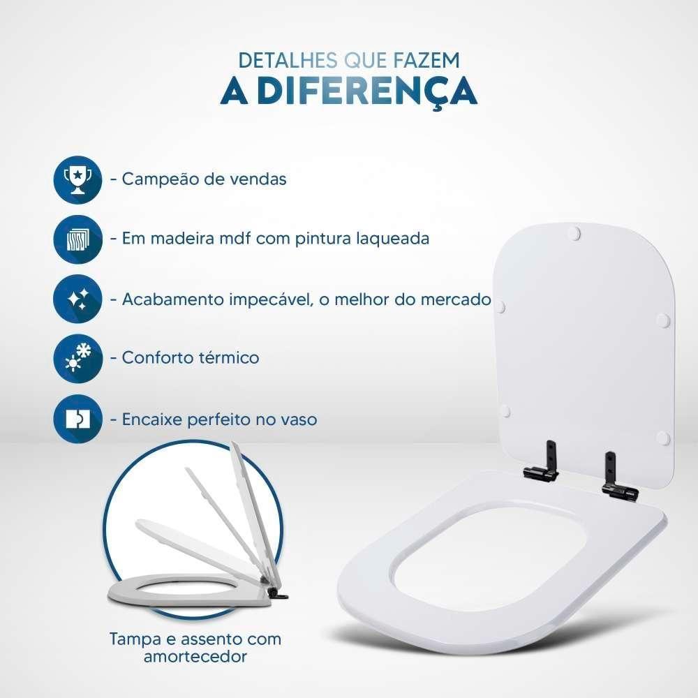 Assento Sanitário Mdf Soft Close Quadra Preto Fosco Para Vaso Deca Com Ferragem Preta - 3