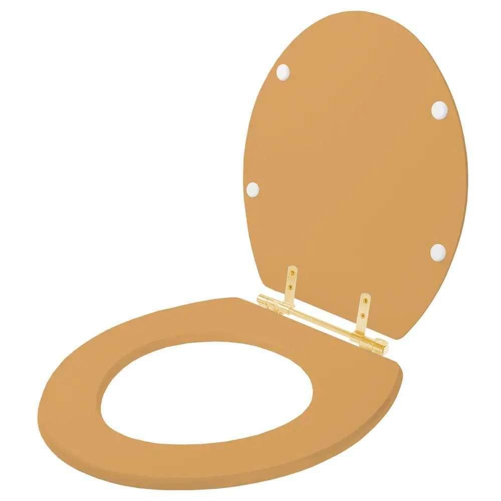 Assento Sanitário Convencional Oval Amarelo Terra Para Vaso Celite Com Ferragem Dourada - 2