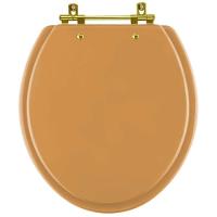 Assento Sanitário Convencional Oval Amarelo Terra Para Vaso Celite Com Ferragem Dourada - 1