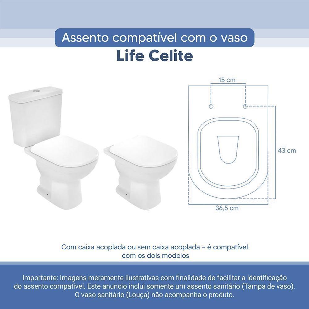 Assento Sanitário Tampa De Vaso Branco Resina Poliester Life Para Bacia Celite - 3