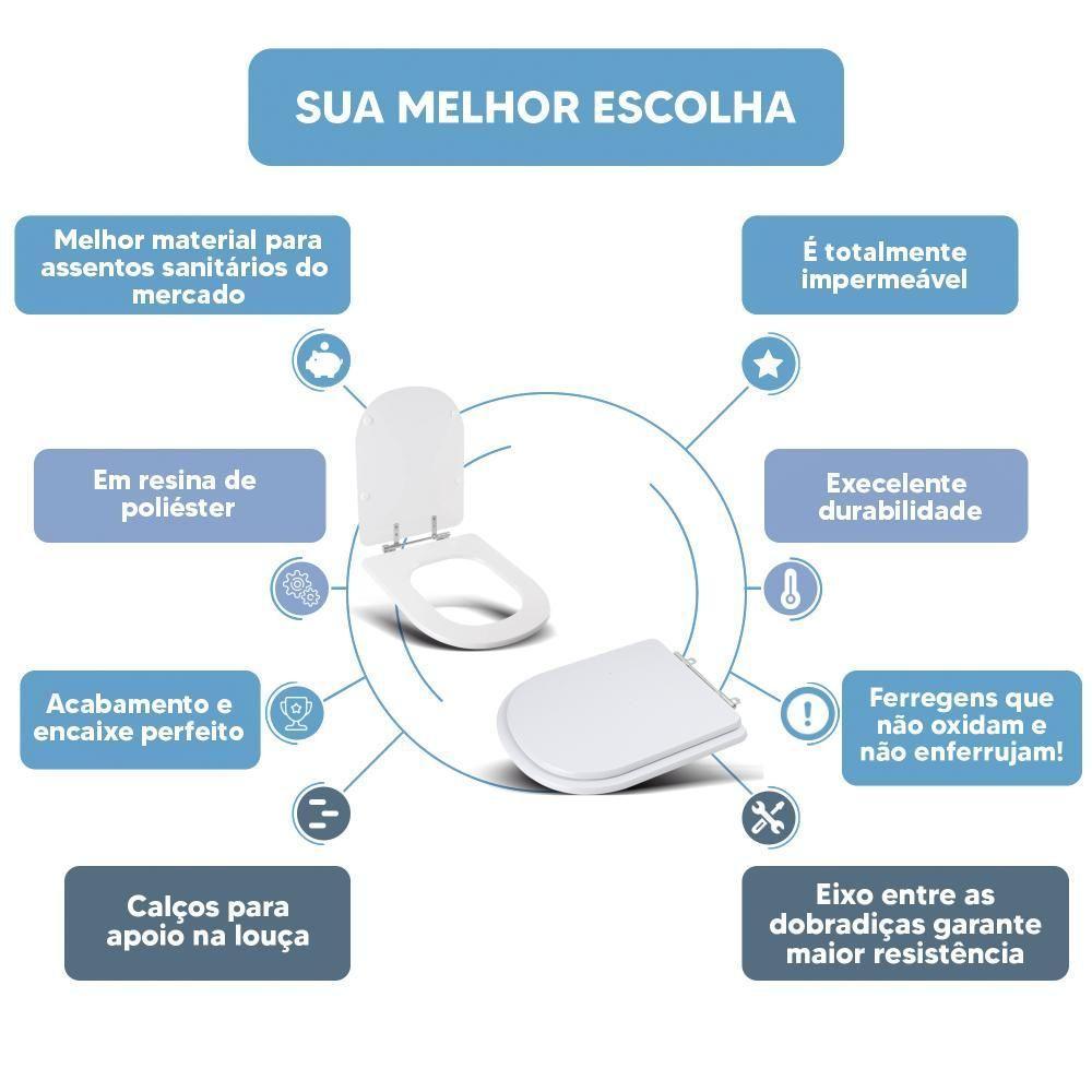 Assento Sanitário Tampa De Vaso Branco Resina Poliester Life Para Bacia Celite - 4