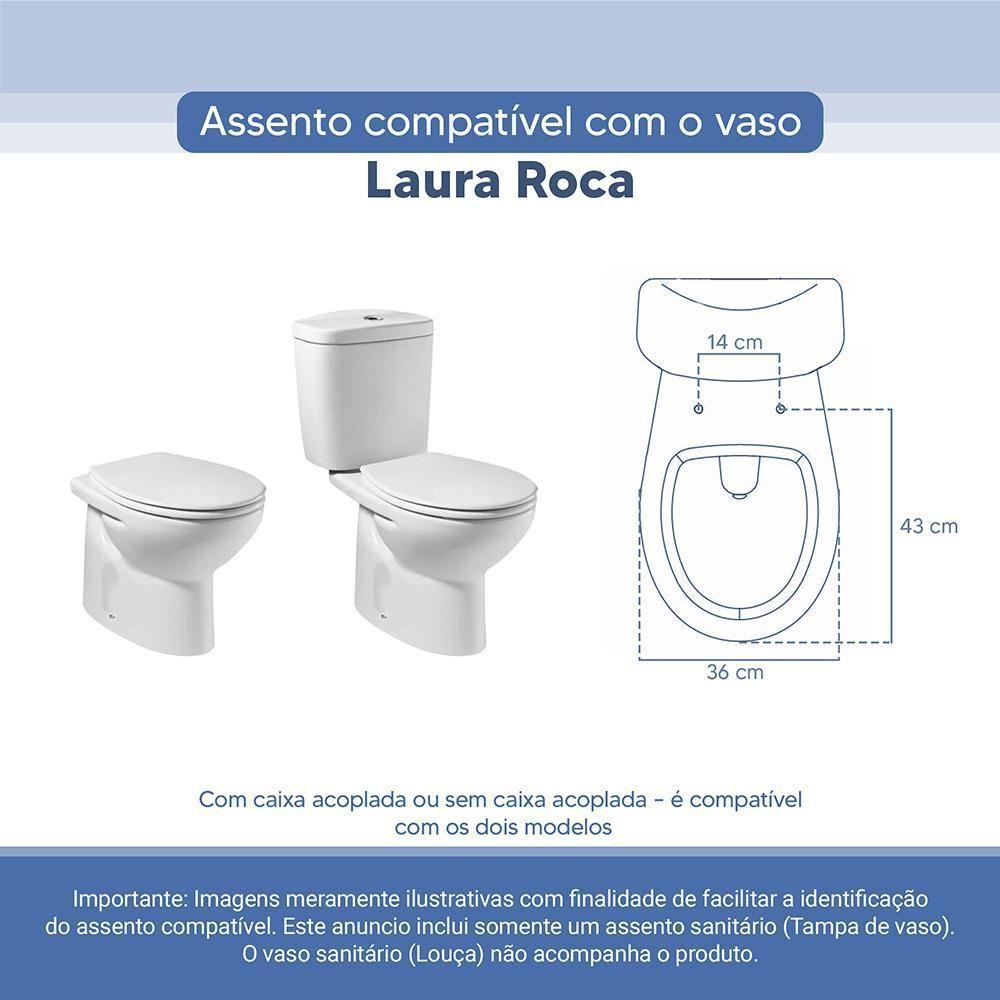 Assento Sanitário Tampa De Vaso Branco Resina Poliester Laura Para Bacia Roca - 3