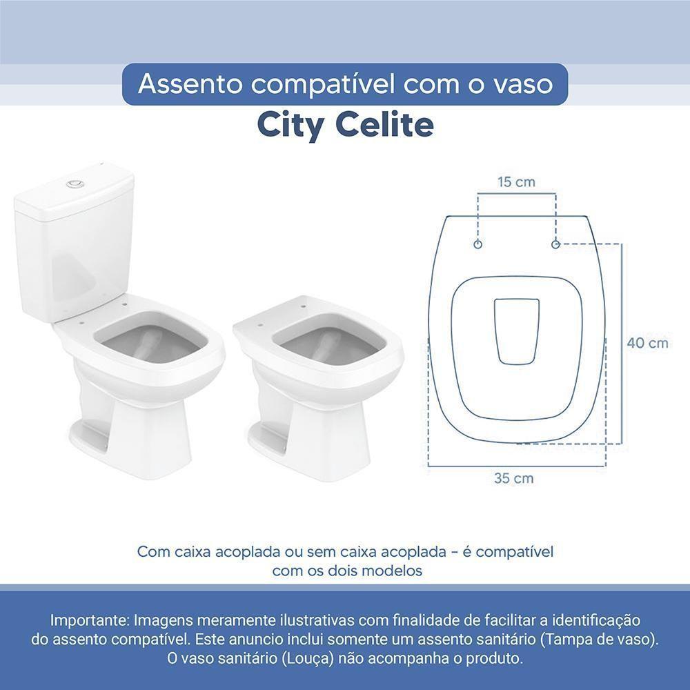 Assento Sanitário Tampa De Vaso Branco Resina Poliester City Para Bacia Celite - 3