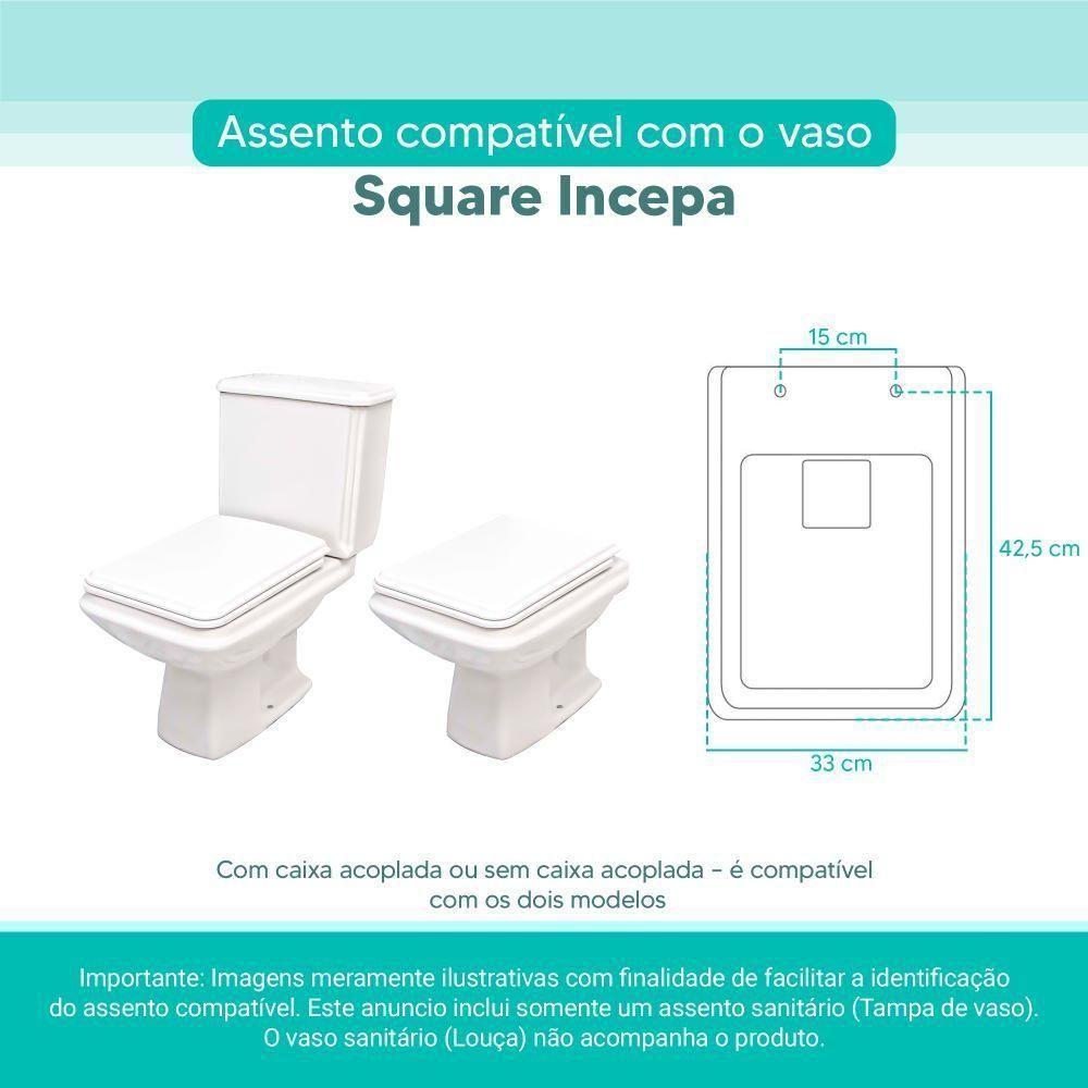 Assento Sanitário Tampa De Vaso Branco Mdf Laqueado Square Para Bacia Incepa - 3