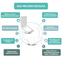 Assento Sanitário Tampa De Vaso Branco Mdf Laqueado Square Para Bacia Incepa