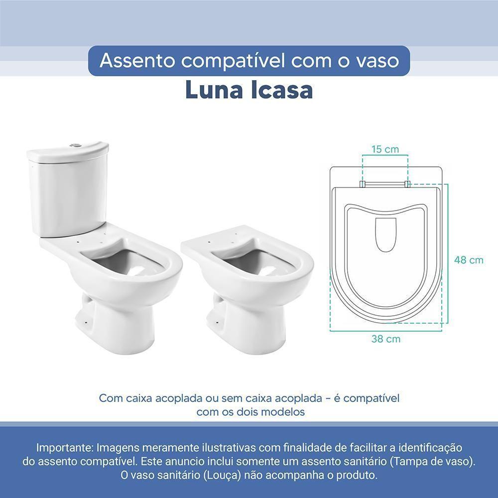 Assento Sanitário Tampa De Vaso Branco Resina Poliester Luna Para Bacia Icasa - 3