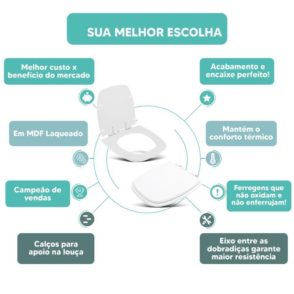Assento Sanitário Tampa De Vaso Branco Mdf Laqueado Fit Para Bacia Celite - 4