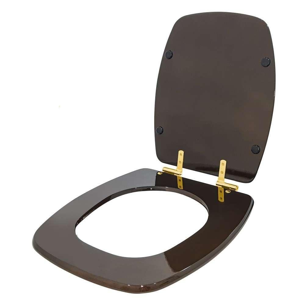Assento Sanitário Soft Close Stylus Marrom Degrade Para Vaso Celite Com Ferragem Dourada - 2