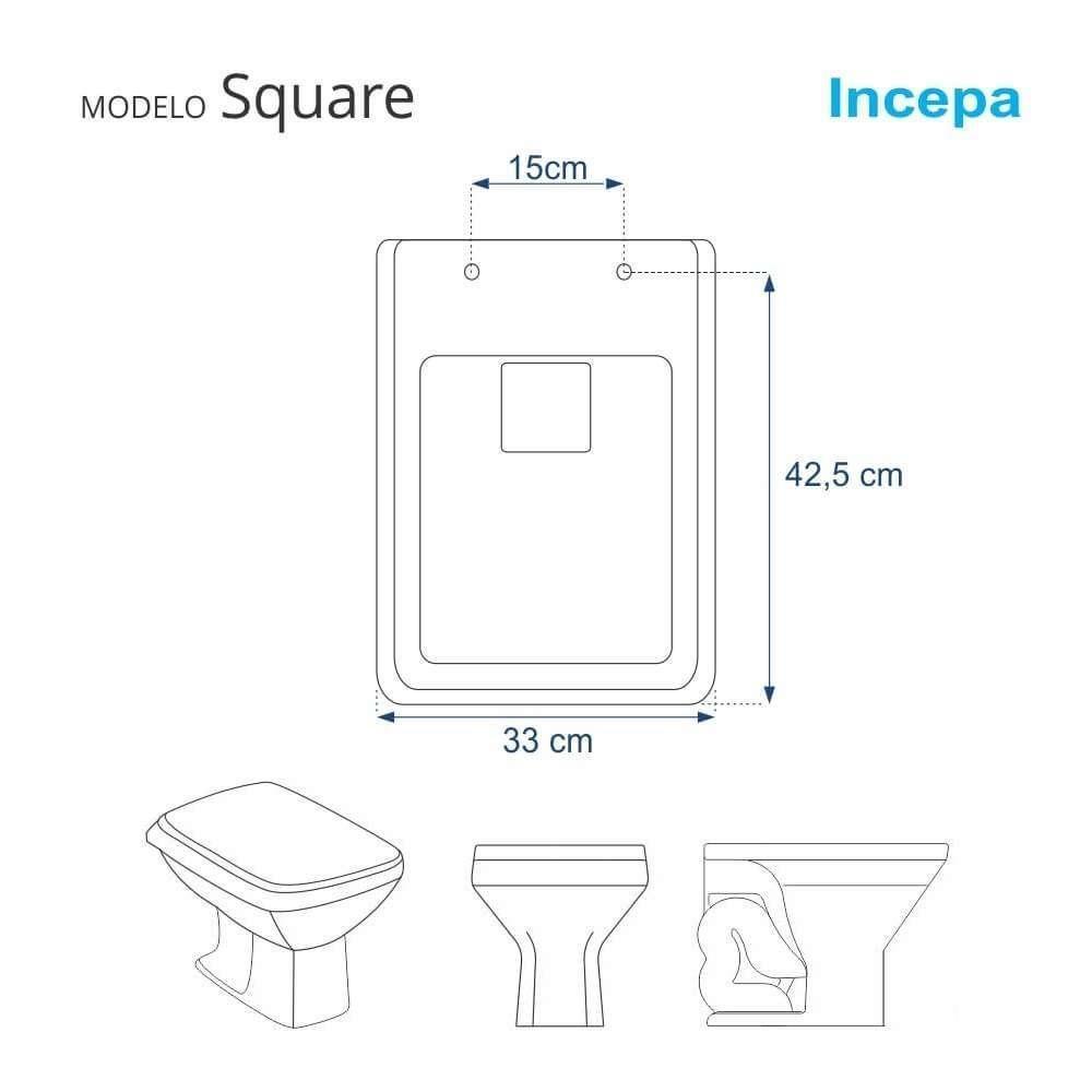 Assento Sanitário Square Preto Para Vaso Incepa - 5