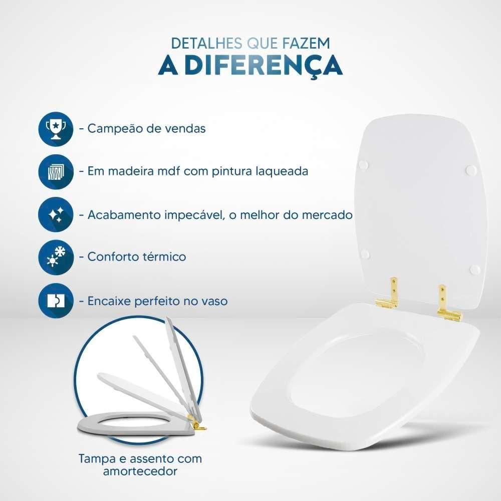 Assento Sanitário Com Fechamento Lento Stylus Branco Para Vaso Celite Com Ferragem Dourada - 5