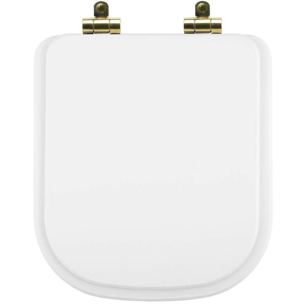 Tampa De Vaso Poliéster Com Fechamento Lento Piano Branco Para Louça Deca Com Ferragem Dourada - 1