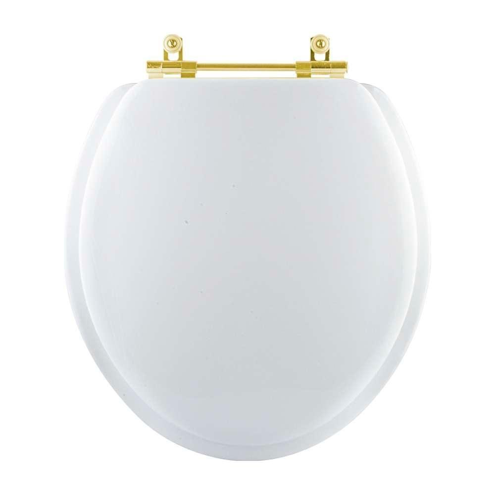 Assento Sanitario Almofadado Convencional Oval Universal Branco Com Ferragem Dourada - 1