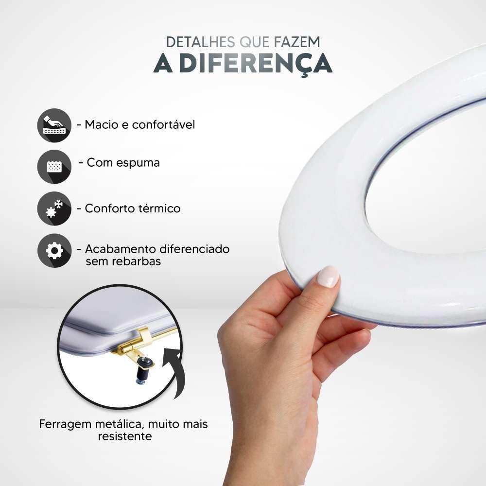 Assento Sanitario Almofadado Convencional Oval Universal Branco Com Ferragem Dourada - 5