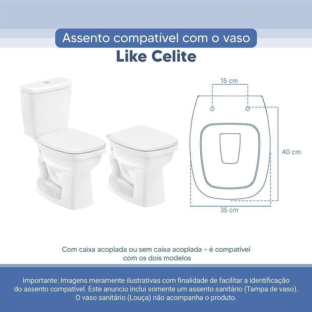 Assento Sanitário Tampa De Vaso Branco Resina Poliester Like Para Bacia Celite - 3