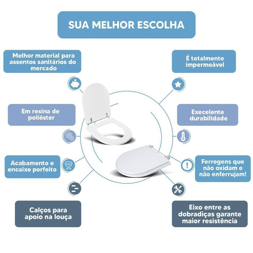 Assento Sanitário Tampa De Vaso Branco Resina Poliester Calypso Para Bacia Incepa - 4