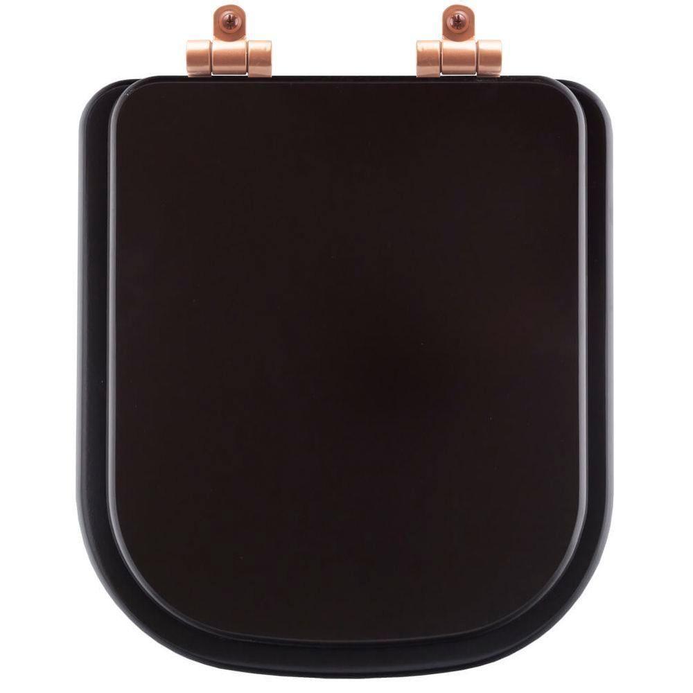 Assento Sanitário Poliéster Soft Close Piano Marrom Fosco Para Vaso Deca Com Ferragem Rose Gold - 1
