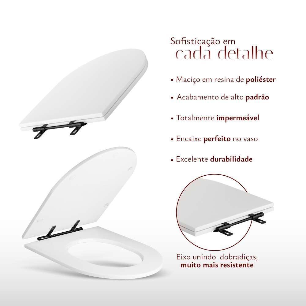 Assento Sanitário Poliéster Antibacteriano Carrara Branco Para Vaso Deca Com Ferragem Preta - 5