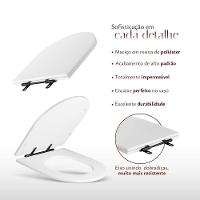 Assento Sanitário Poliéster Antibacteriano Carrara Branco Para Vaso Deca Com Ferragem Preta - 5