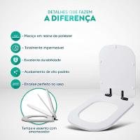 Assento Sanitário Poliéster Soft Close Piano Branco Para Vaso Deca Com Ferragem Preta