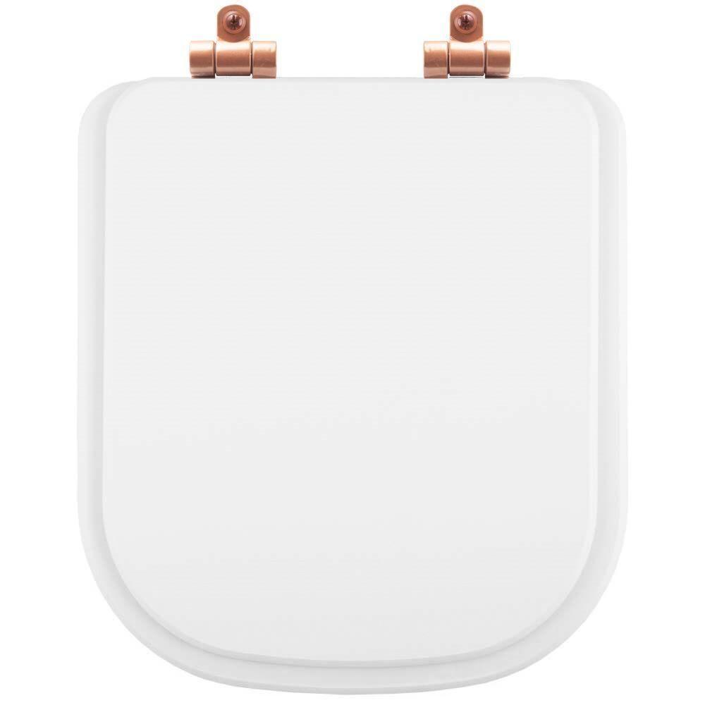 Assento Sanitário Poliéster Soft Close Piano Branco Para Vaso Deca Com Ferragem Rose Gold - 1